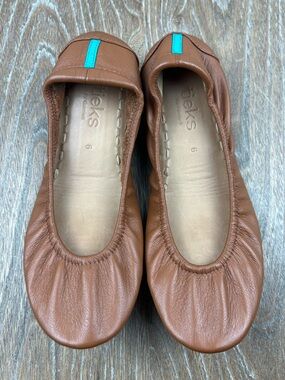 600 Tieks chestnut  Leather Ballet Flats with Teal Tab 6